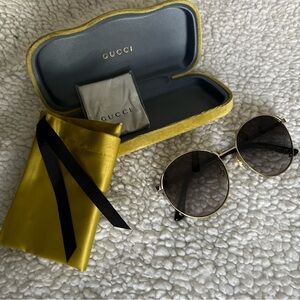 Gucci Gold and Black Metal Frame Unisex Sunglasses NW/OT Full Inclusion $579